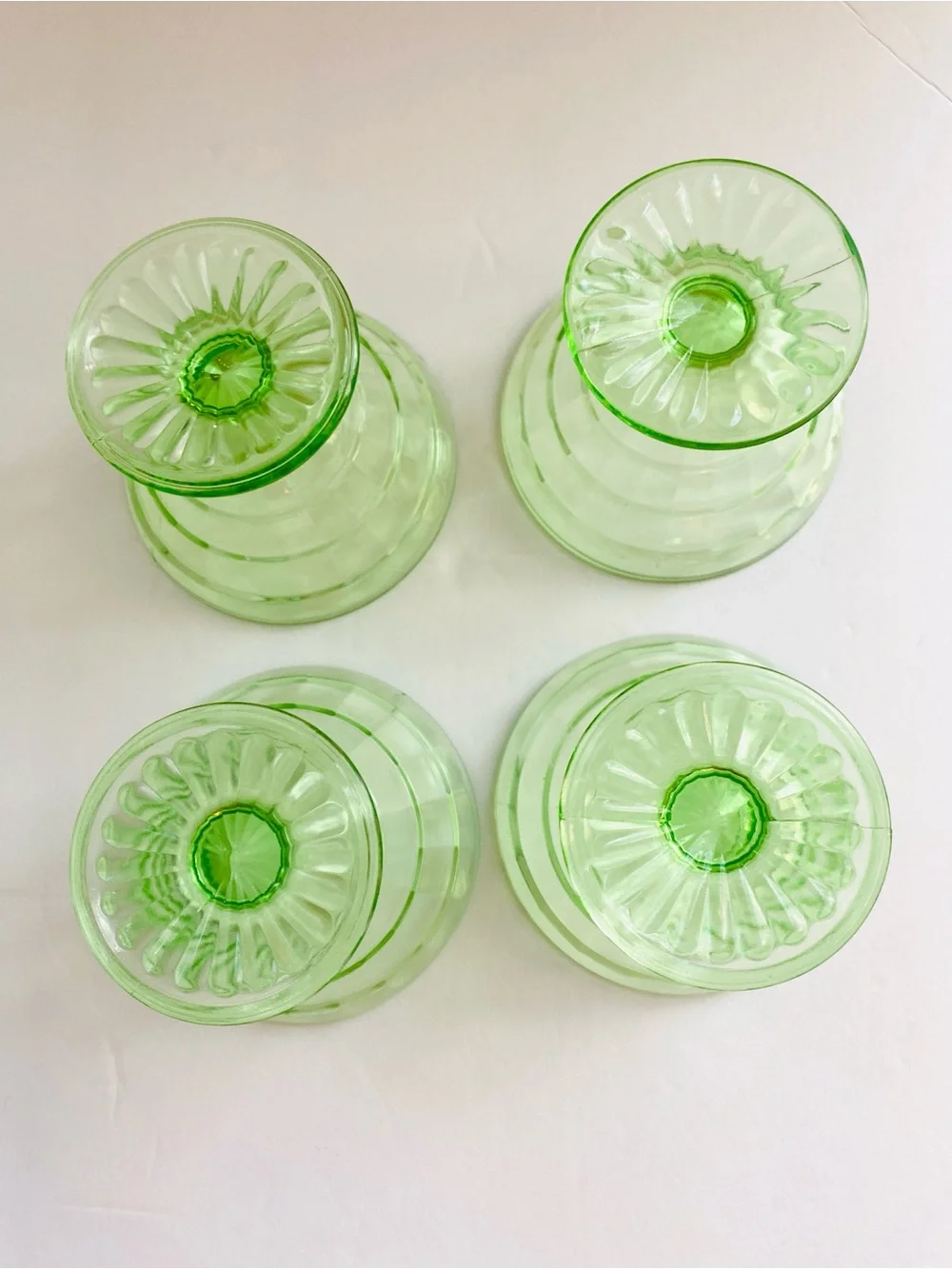 Anchor Hocking Green Depression Uranium Glass Sherbet Cup Green Dessert Set of 4